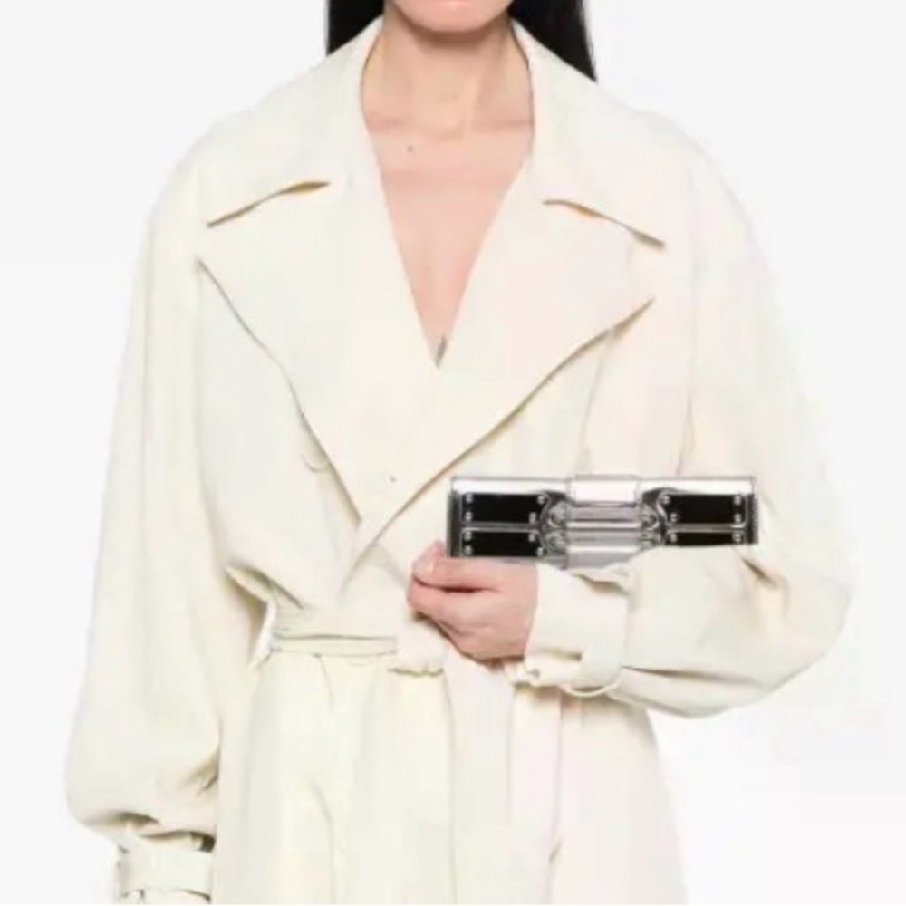GUCCI Vintage 90s Silver Black Leather Clutch Lucite Hardware